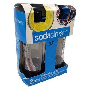 SodaStream Twin Pack of 0.5L Carbonating Bottles Clear with Black Tops NEW